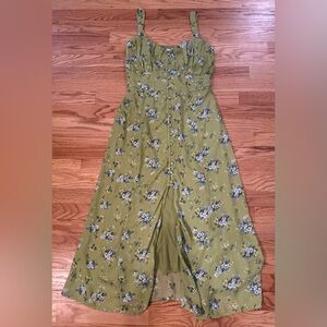 Abercrombie & Fitch Green Floral Cottagecore Maxi Dress Spaghetti Strap Size MT